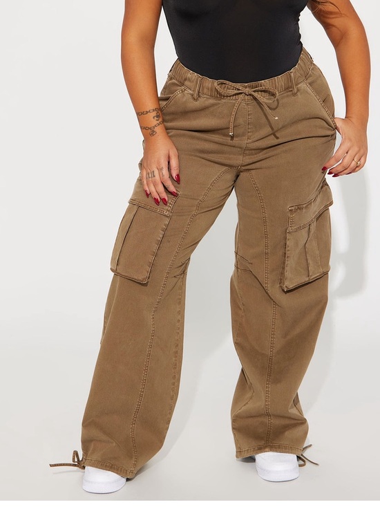Fashion Nova Pants - Fashion Nova Olive-Brown Wide Leg Cargo Pants